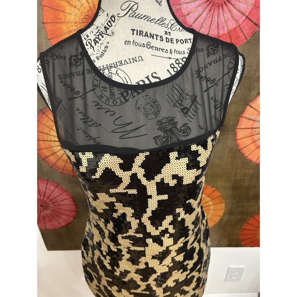 Max and Cleo Sequins Gold & Black Sheath Dress Red Carpet Hollywood Glam Sz 4 - Picture 5 of 7